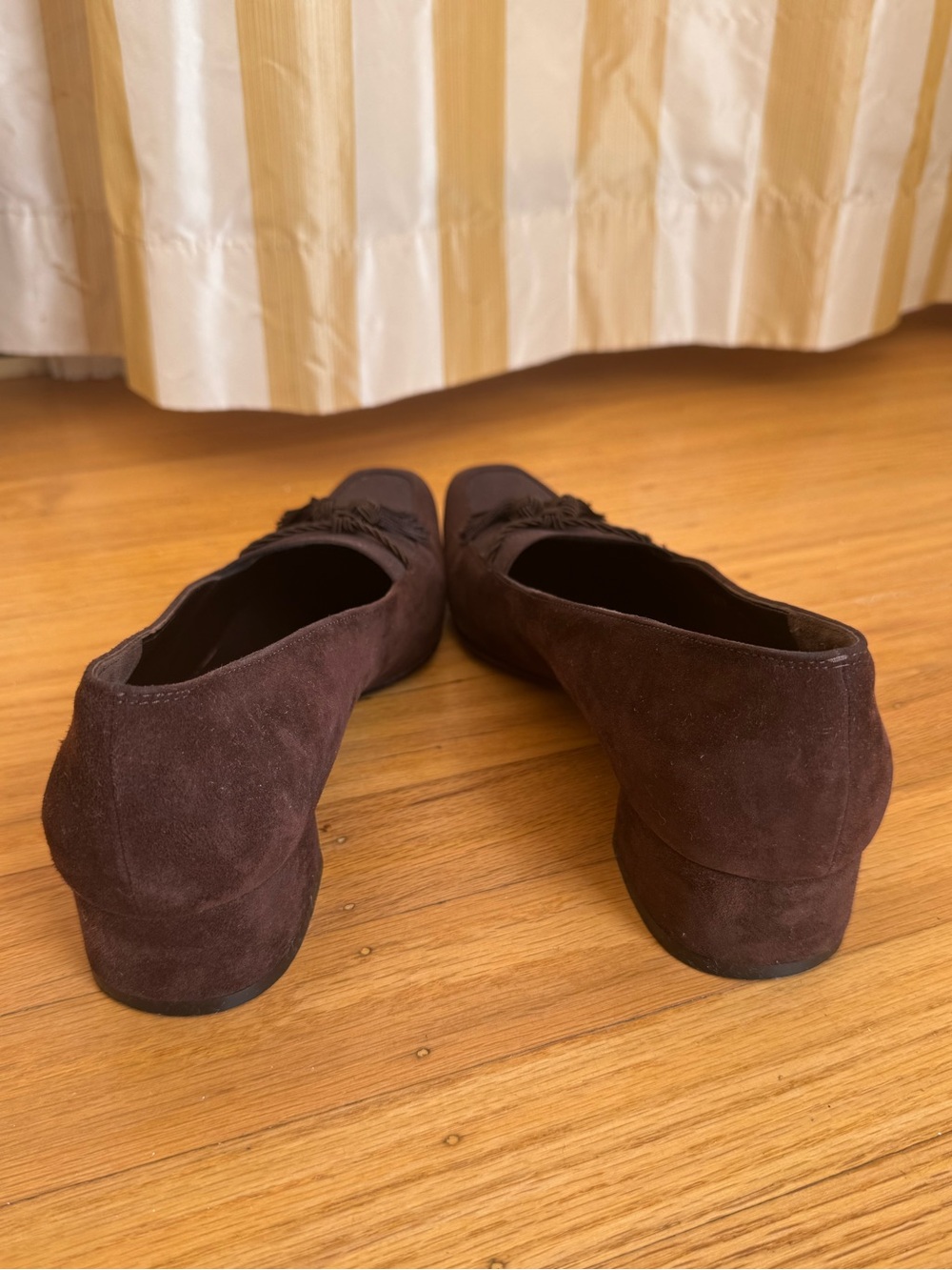 Vintage Salvatore Ferragamo Suede Tassel Loafer Heels Dark Brown Size 7.5-8 - Picture 8 of 9